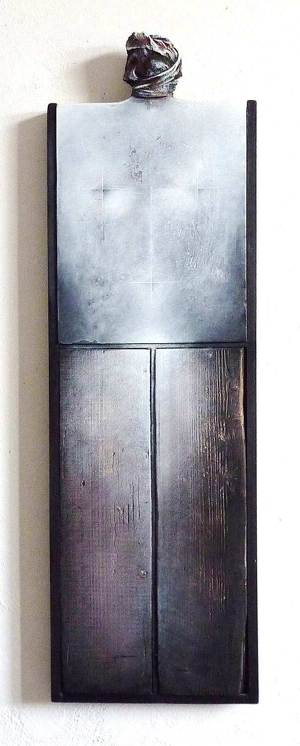 „N-ach-t“, Schinkenbrett, Holz, Lappen, Acryl, 2005 93 x 29 cm