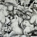 „Großes Figurenbild“, Kunstharzdispersion auf Holz, 1996/1997, 150 x 360 cm